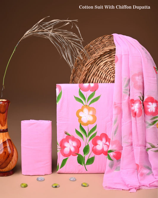 JAAL HAND BLOCK PRINT COTTON SUIT SET WITH CHIFFON DUPATTA(WACFCOTMU04)