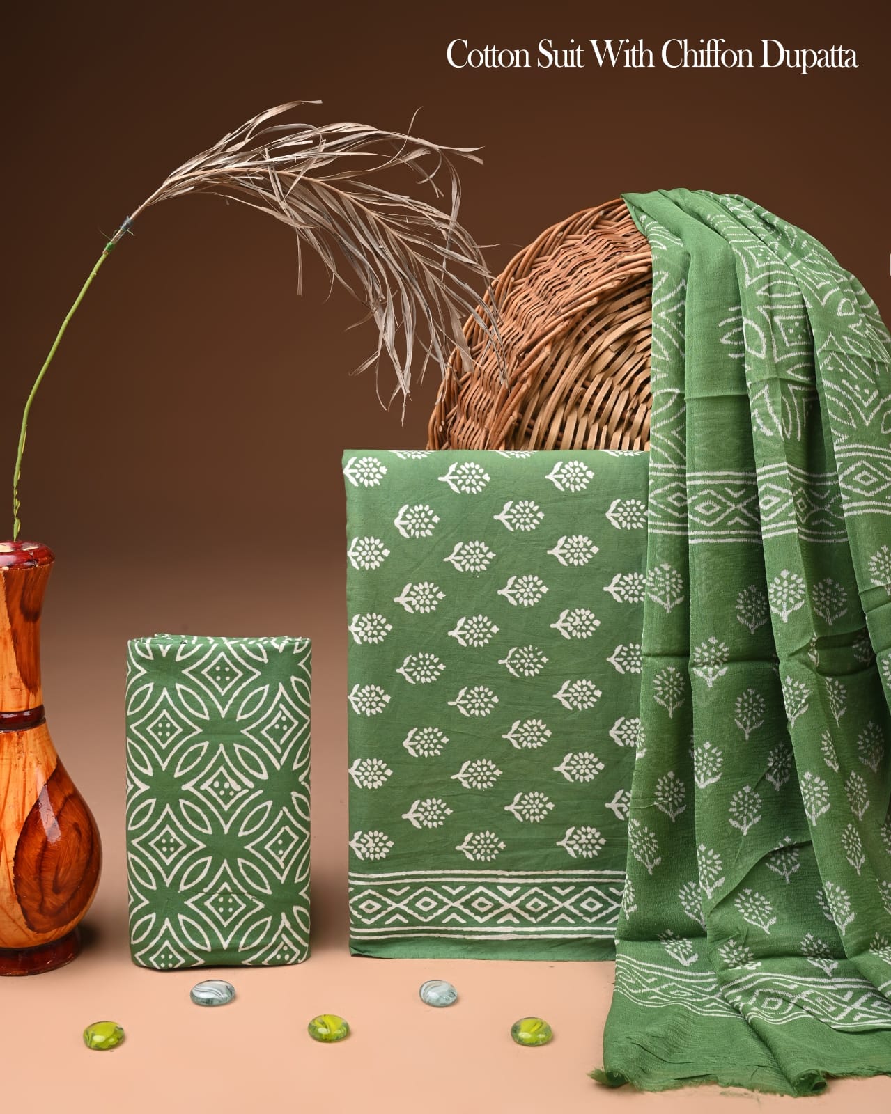 JAAL HAND BLOCK PRINT COTTON SUIT SET WITH CHIFFON DUPATTA(WACFCOTMU03)