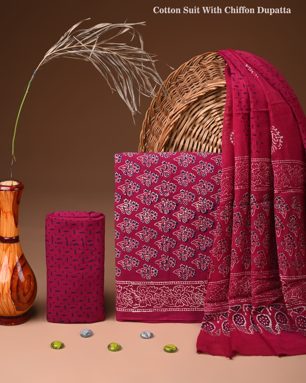 JAAL HAND BLOCK PRINT COTTON SUIT SET WITH CHIFFON DUPATTA(WACFCOTMU35)
