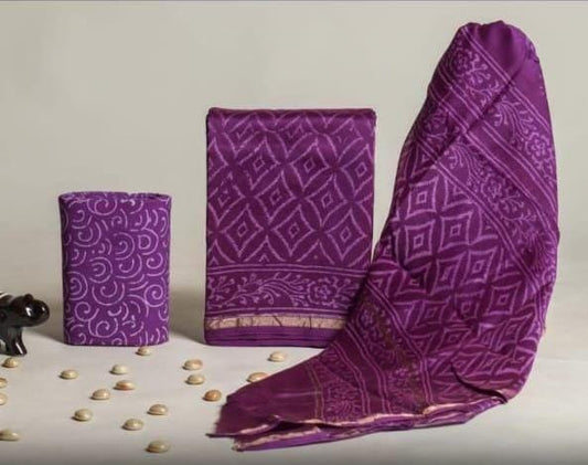 ELEGANT HAND BLOCK PRINT CHANDERI SILK SUIT SET  40