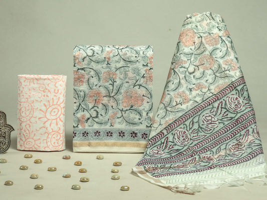 EXCLUSIVE ELEGANT HAND BLOCK PRINT CHANDERI SILK SUIT SET 42