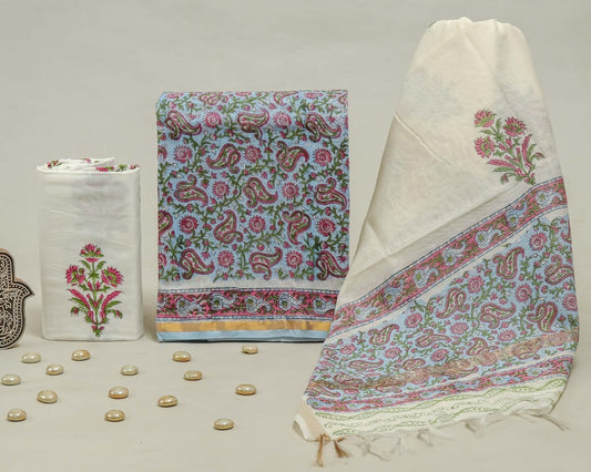ELEGANT HAND BLOCK PRINT CHANDERI SILK SUIT SET 41