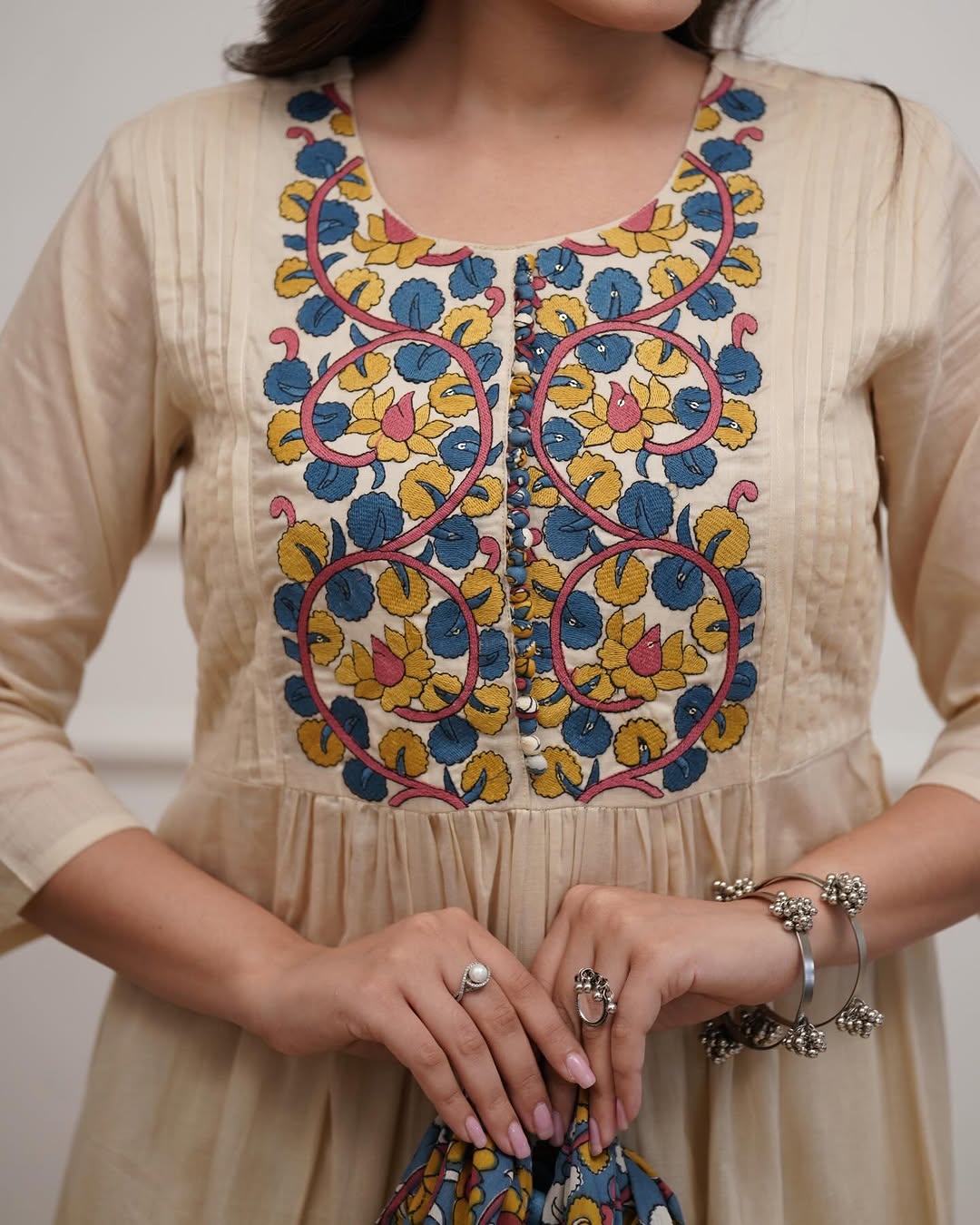Designer Cream Anarkali Suit with Vibrant Floral Dupatta(RD43)