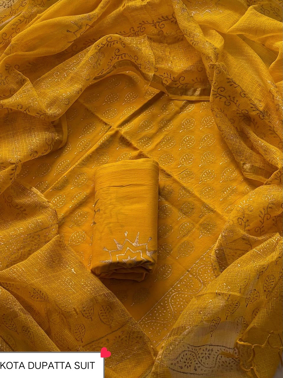 DESIGNER HAND BLOCK PRINT COTTON SUIT SET WITH KOTA DORIA DUPATTA (WAKOTMU57)