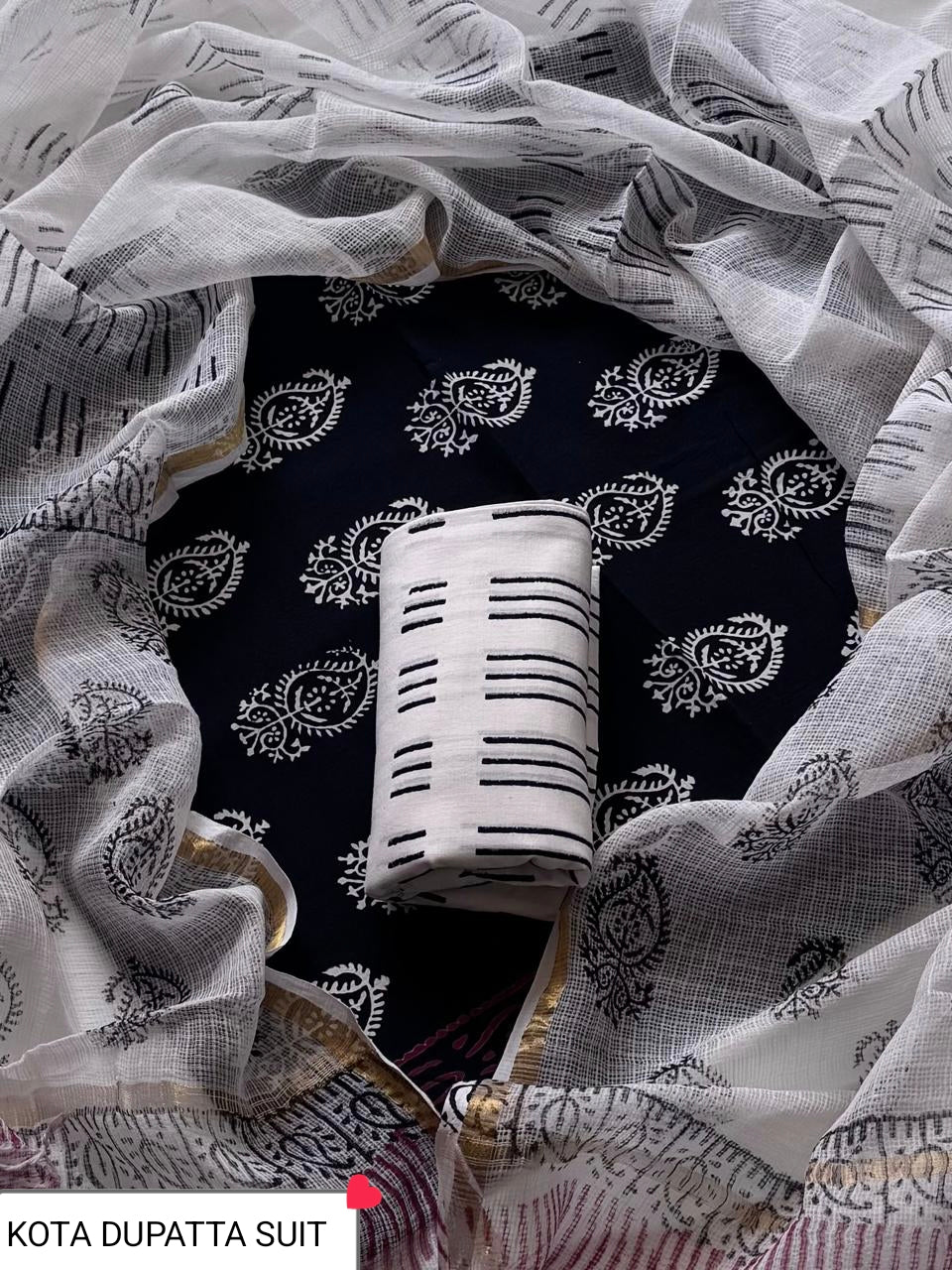 DESIGNER HAND BLOCK PRINT COTTON SUIT SET WITH KOTA DORIA DUPATTA (WAKOTMU54)