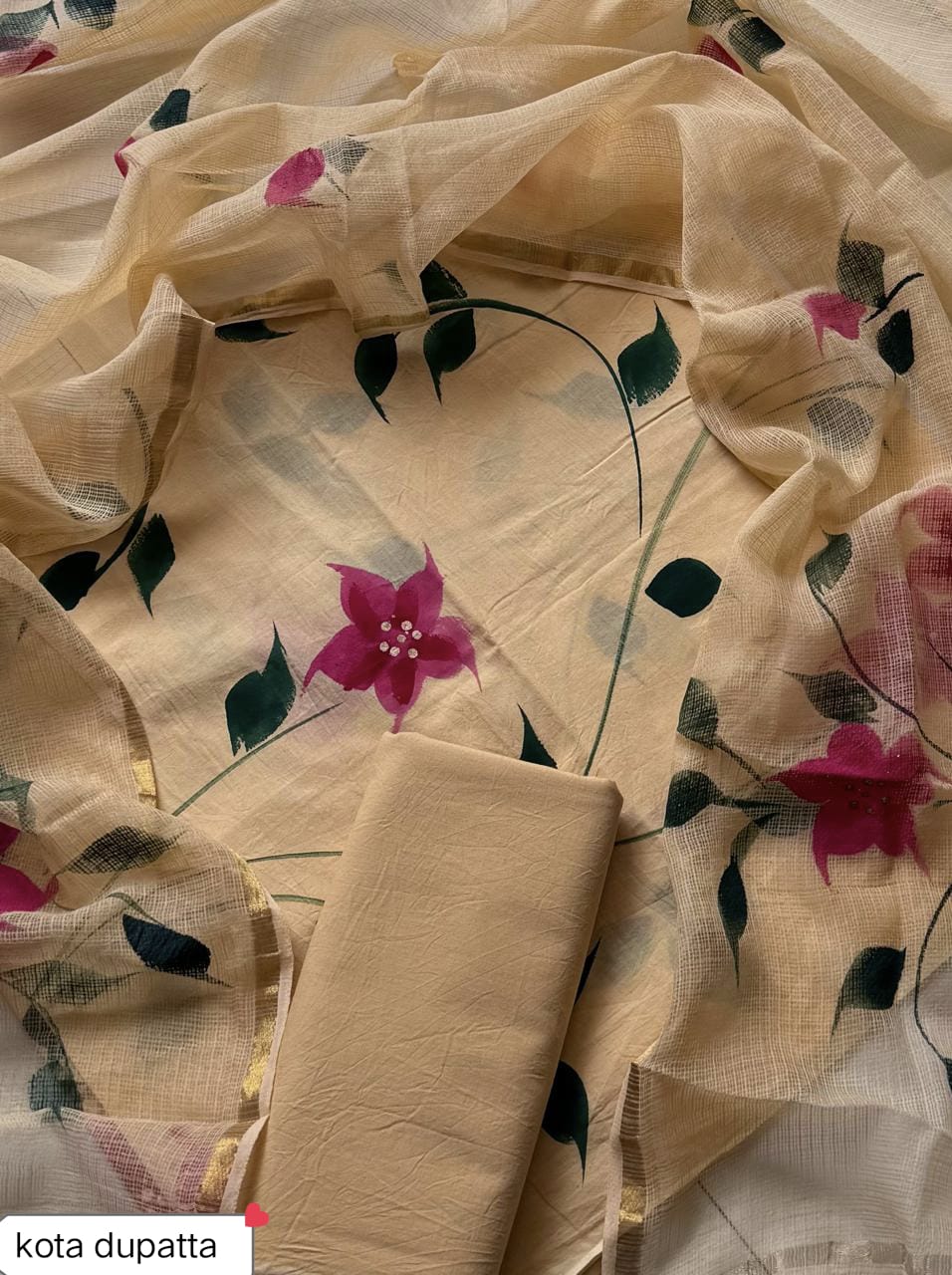 DESIGNER HAND BLOCK PRINT COTTON SUIT SET WITH KOTA DORIA DUPATTA (WAKOTMU52)