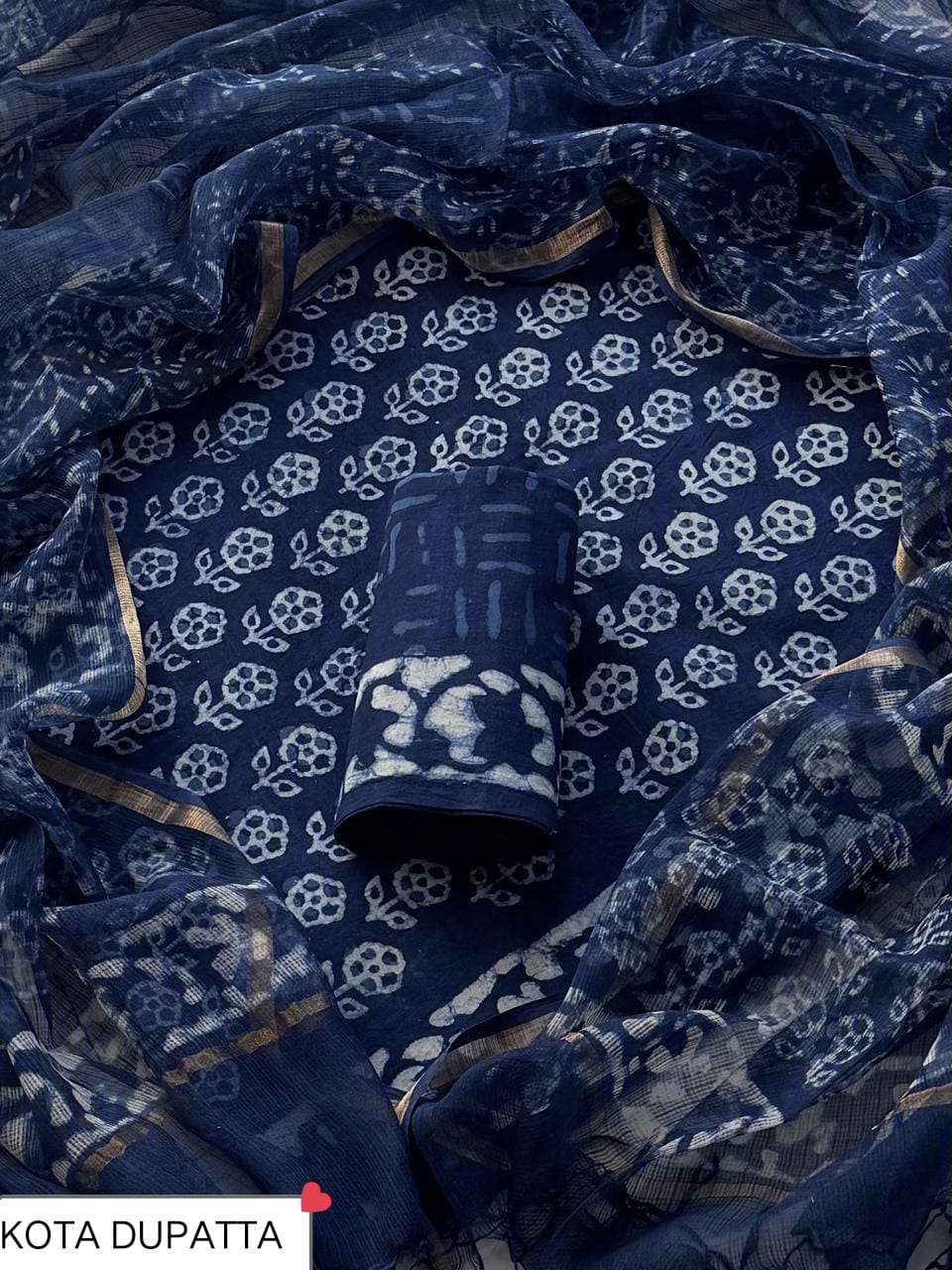 Premium Hand Block Print Cotton Suit Set with Kota Doria Dupatta WAKOTMU39