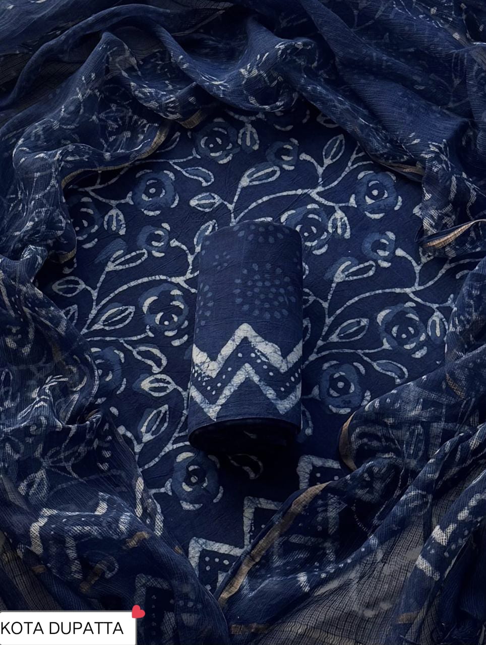 DESIGNER HAND BLOCK PRINT COTTON SUIT SET WITH KOTA DORIA DUPATTA  (WAKOTMU12)