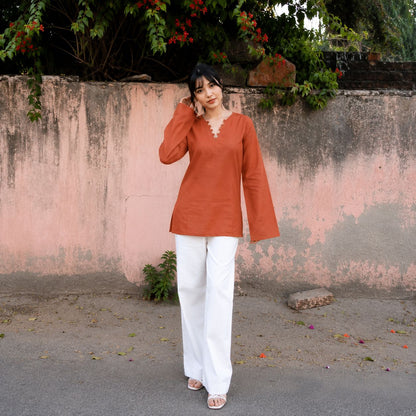 ✨ Chic V-Neck Top with Unique Button Detailing & Flared Sleeves 🌸(CJ07)