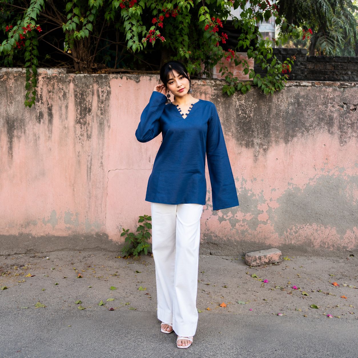 Elegant V-Neck Tunic & Palazzo Set  (CJ03)