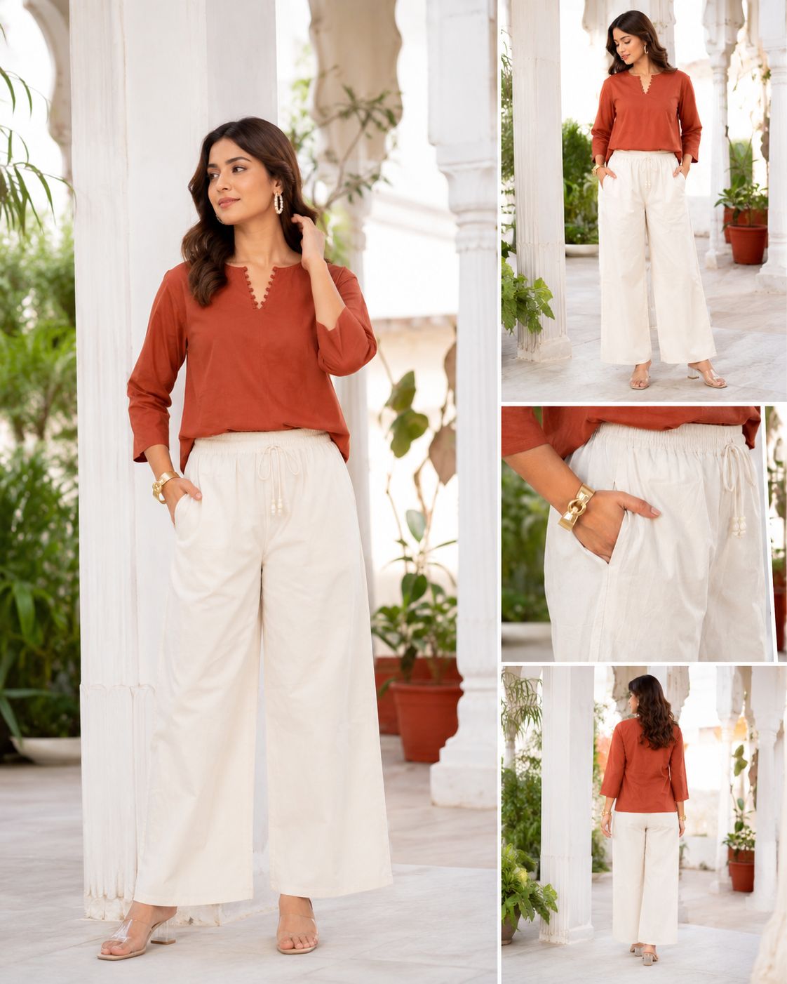 ✨ Chic V-Neck Top with Unique Button Detailing & Flared Sleeves 🌸(CJ07)