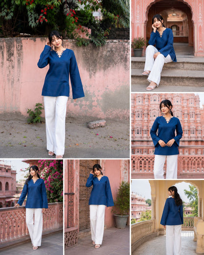 Elegant V-Neck Tunic & Palazzo Set  (CJ03)