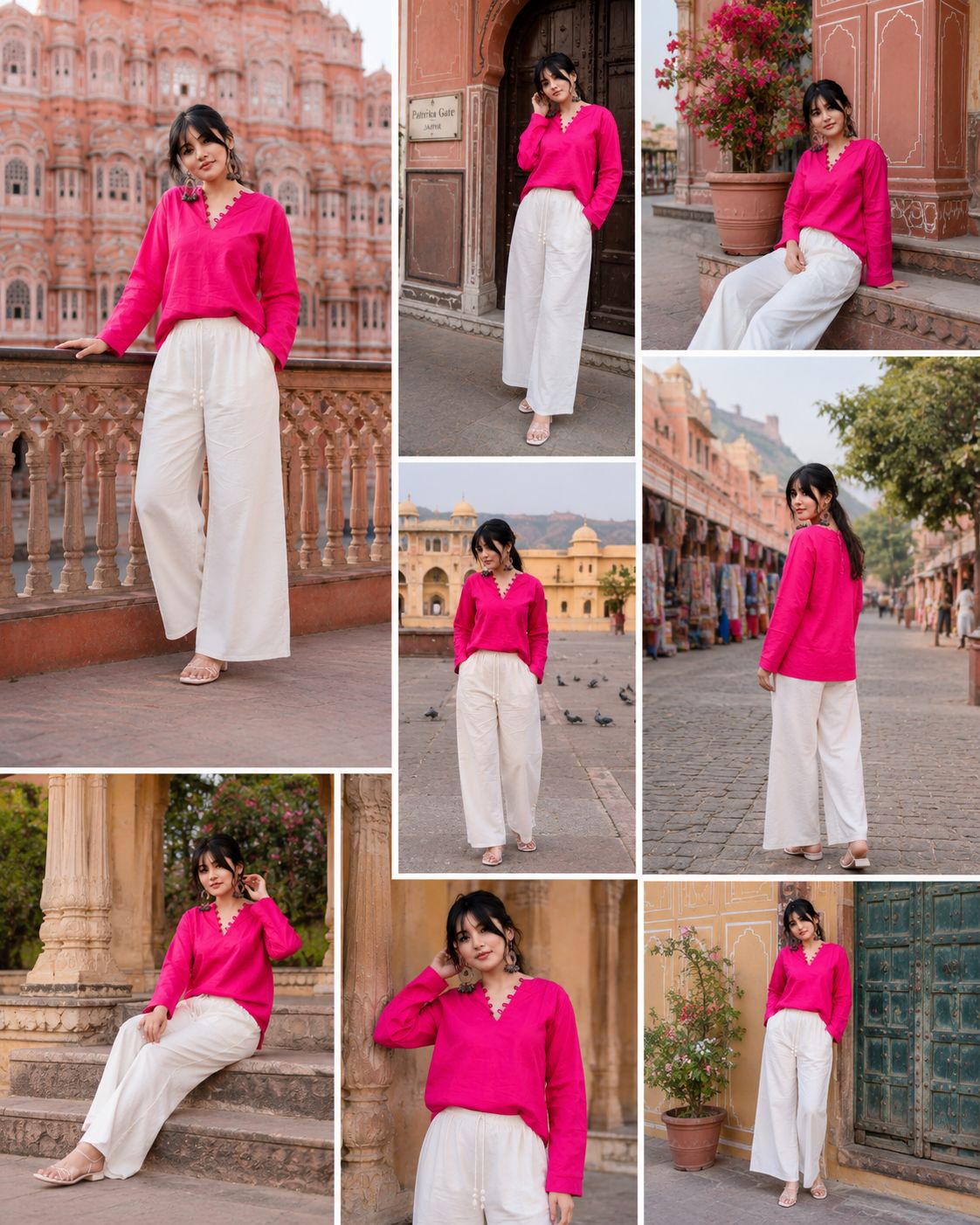 ✨ Chic V-Neck Top with Unique Button Detailing & Flared Sleeves 🌸(CJ07)