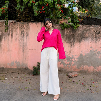 ✨ Chic V-Neck Top with Unique Button Detailing & Flared Sleeves 🌸(CJ07)