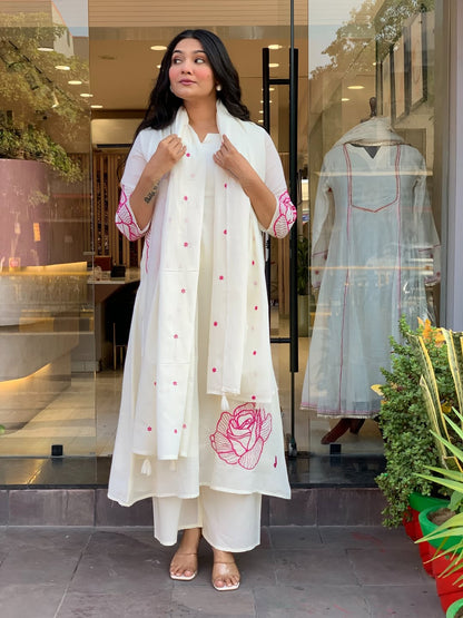 ✨ Premium Cotton Embroidered Kurta Pant Dupatta Set (RD57)