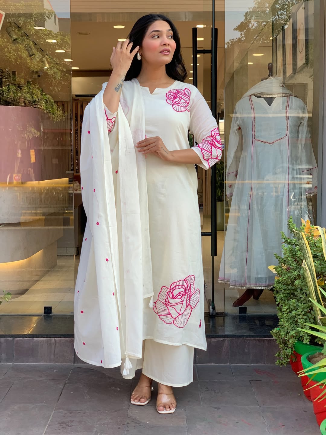 ✨ Premium Cotton Embroidered Kurta Pant Dupatta Set (RD57)