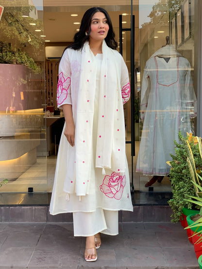 ✨ Premium Cotton Embroidered Kurta Pant Dupatta Set (RD57)