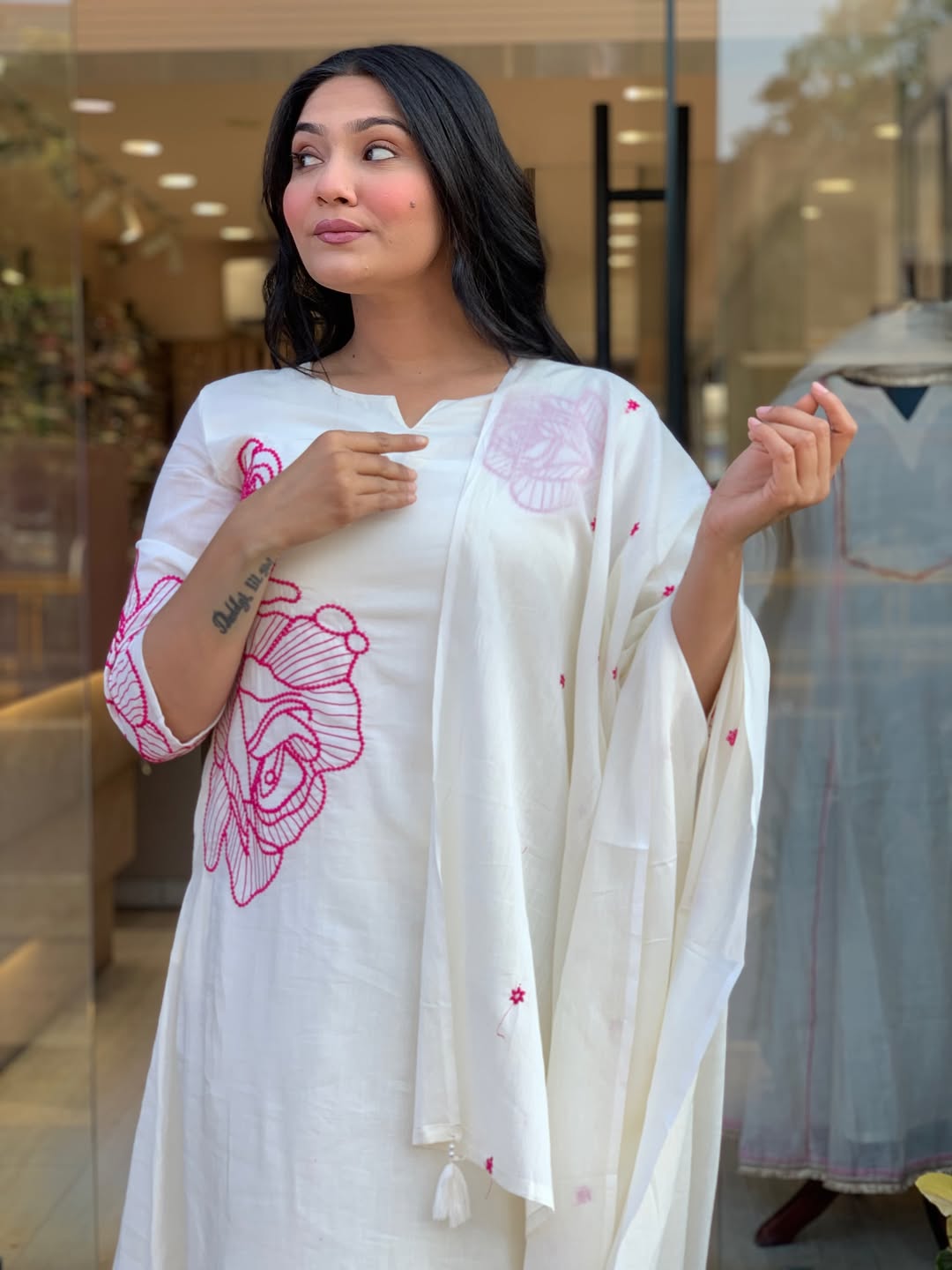 ✨ Premium Cotton Embroidered Kurta Pant Dupatta Set (RD57)