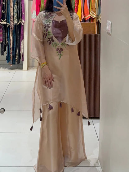 Floral Handwork Organza Co-ord Set for Women (RRRD48)