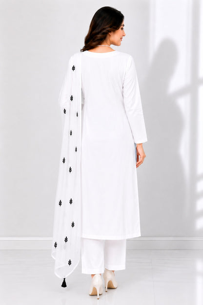 Women's Floral Embroidered Cotton Suit Set with Dupatta (RRRD49)