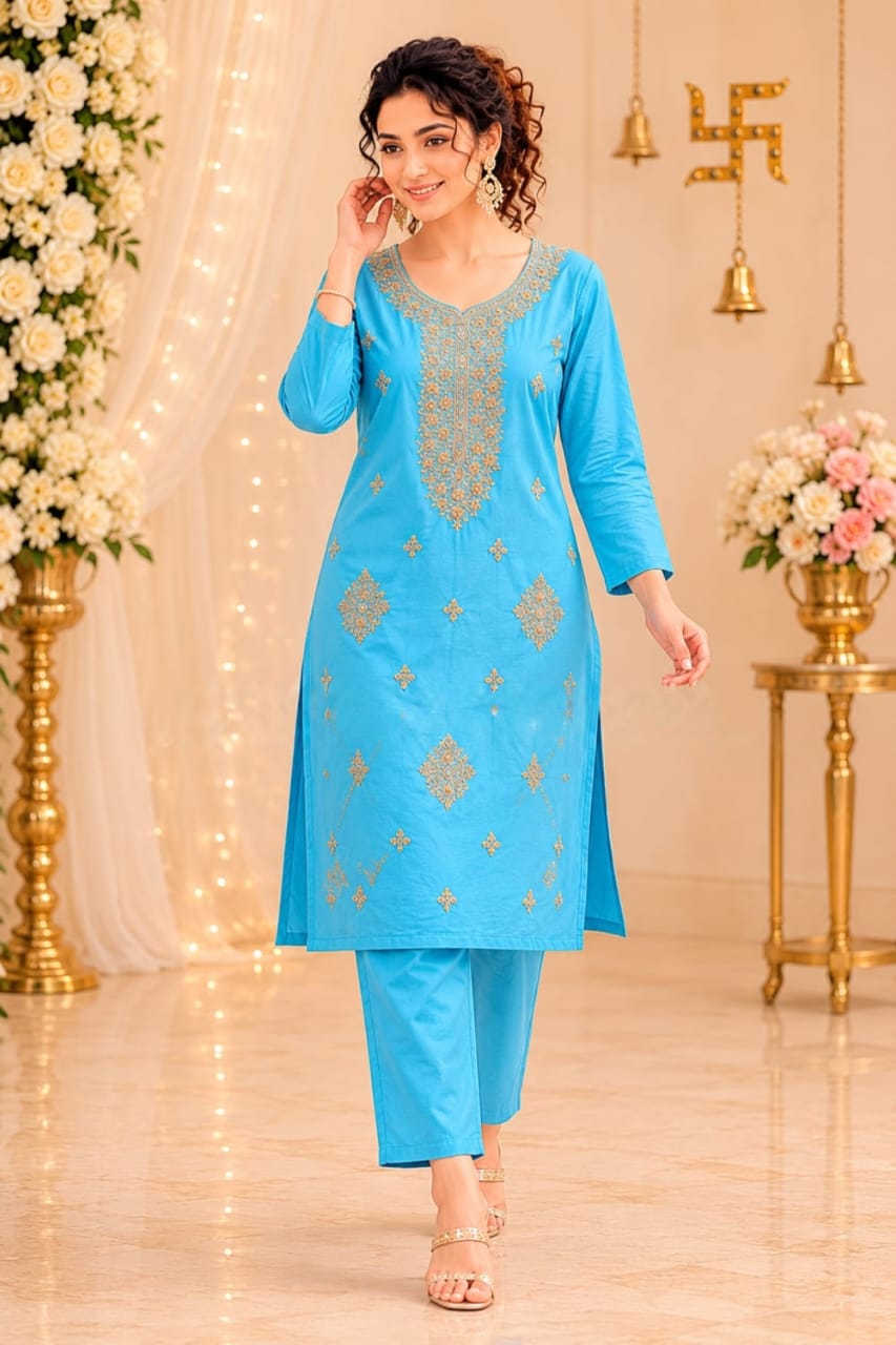 Designer Gold Work Kurta Pant Set for Women (RRRD50)