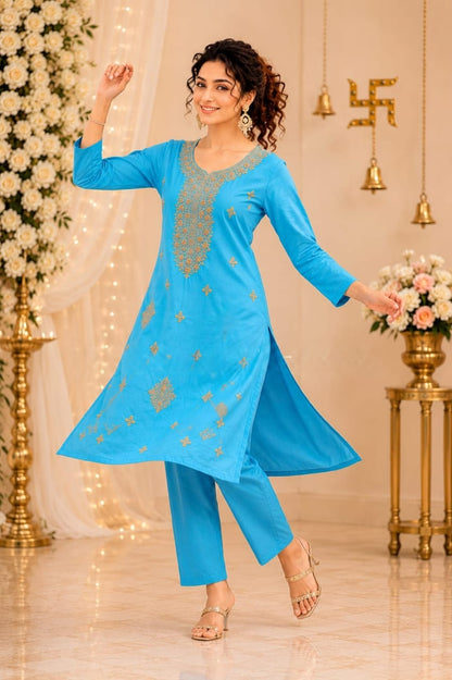 Designer Gold Work Kurta Pant Set for Women (RRRD50)