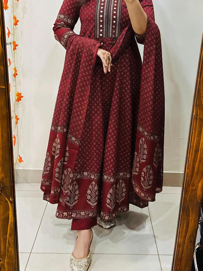 Royal Bandhej Printed Anarkali Suit Set with Dupatta (RD60)