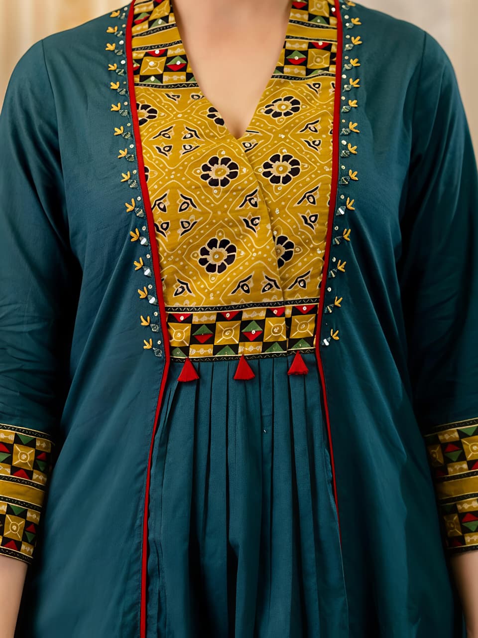 Royal Teal & Mustard Printed Kurta Pant Dupatta Set (RD64)