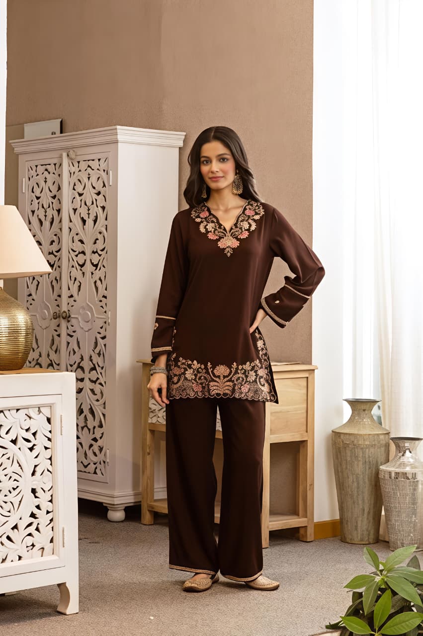 Women's Premium Floral Embroidered Co-Ord Set (RD67)