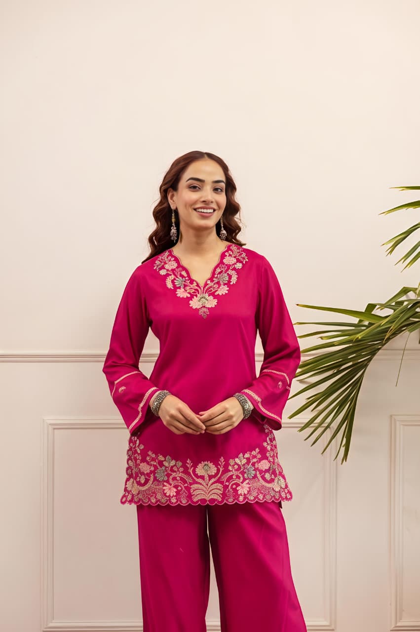 Women's Premium Floral Embroidered Co-Ord Set (RD67)