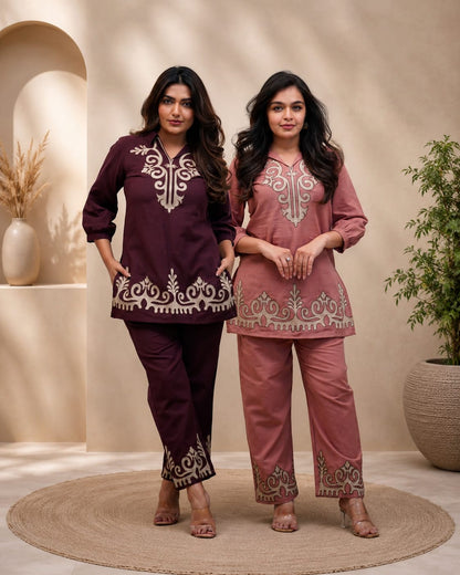 Premium Embroidered Cotton Co-Ord Set for Women (RD68)
