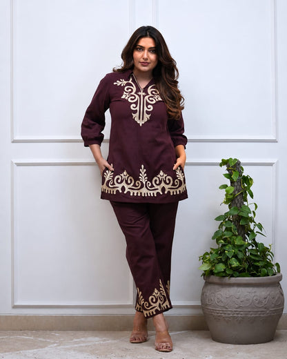 Premium Embroidered Cotton Co-Ord Set for Women (RD68)