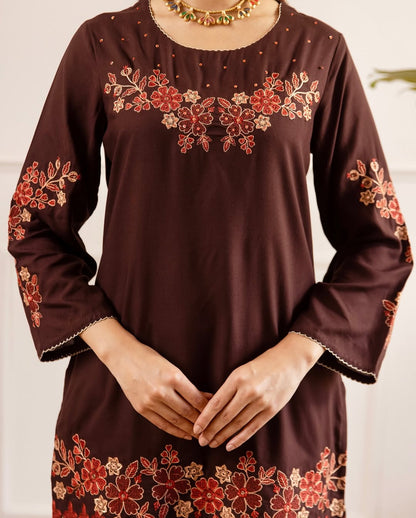 Floral Embroidered Wide-Leg Co-ord Set (RD70)