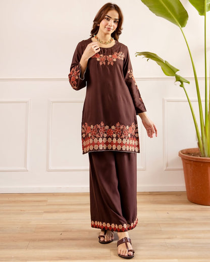 Floral Embroidered Wide-Leg Co-ord Set (RD70)