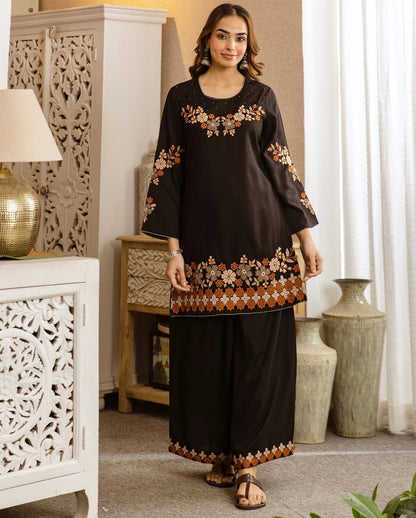 Floral Embroidered Wide-Leg Co-ord Set (RD70)