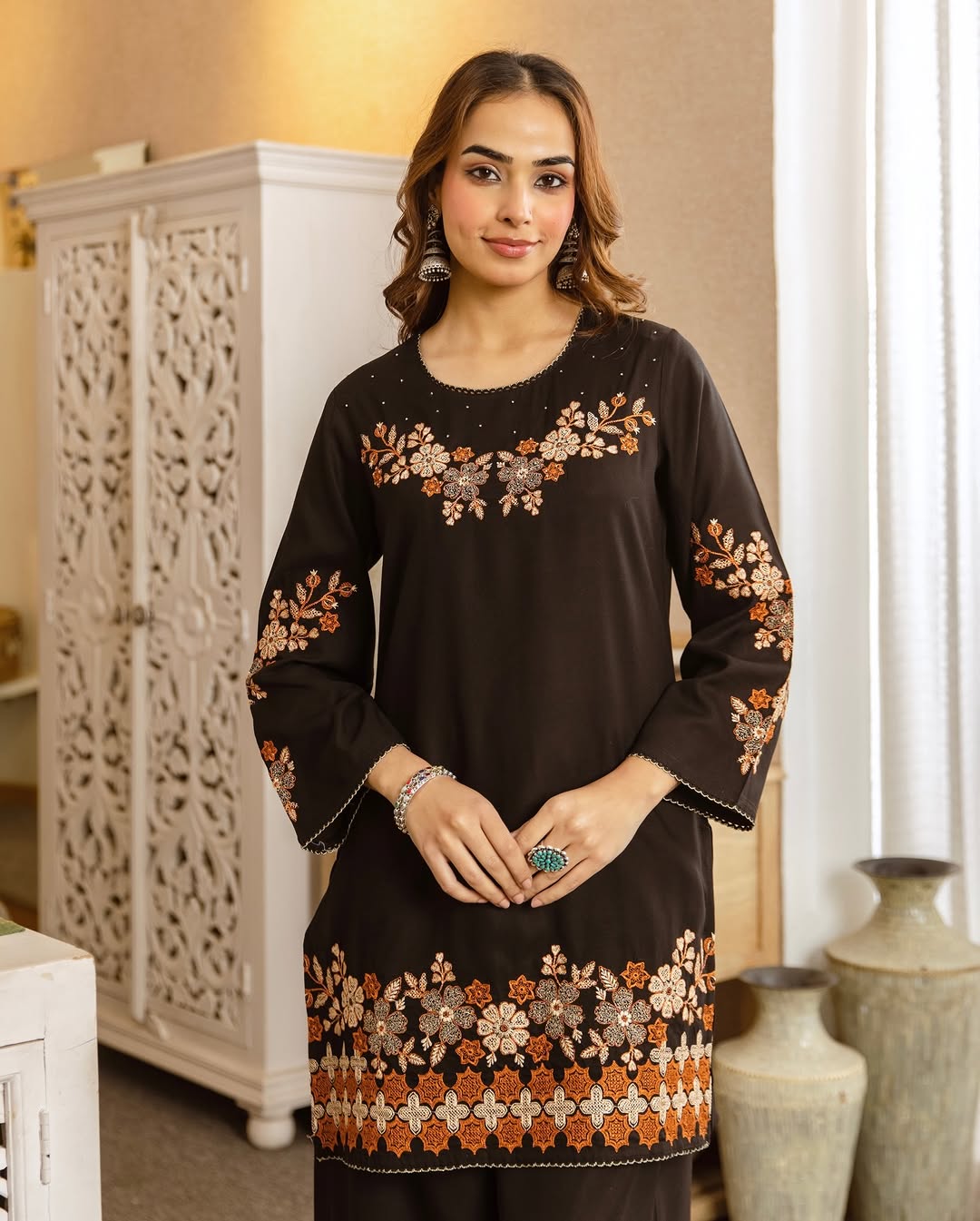 Floral Embroidered Wide-Leg Co-ord Set (RD70)