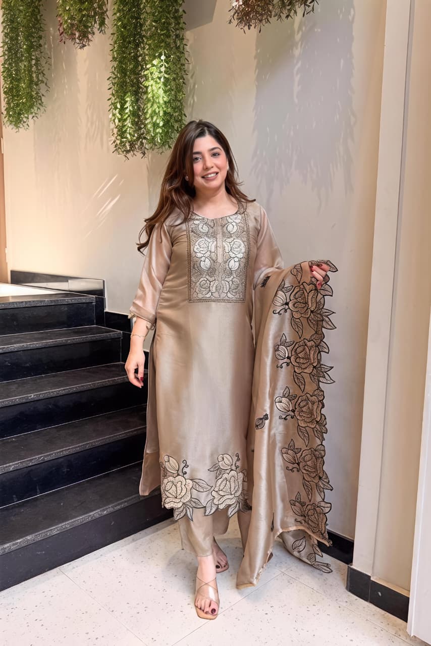 DESIGNER EMBROIDERED CUT WORKED SUIT* (RD72)
