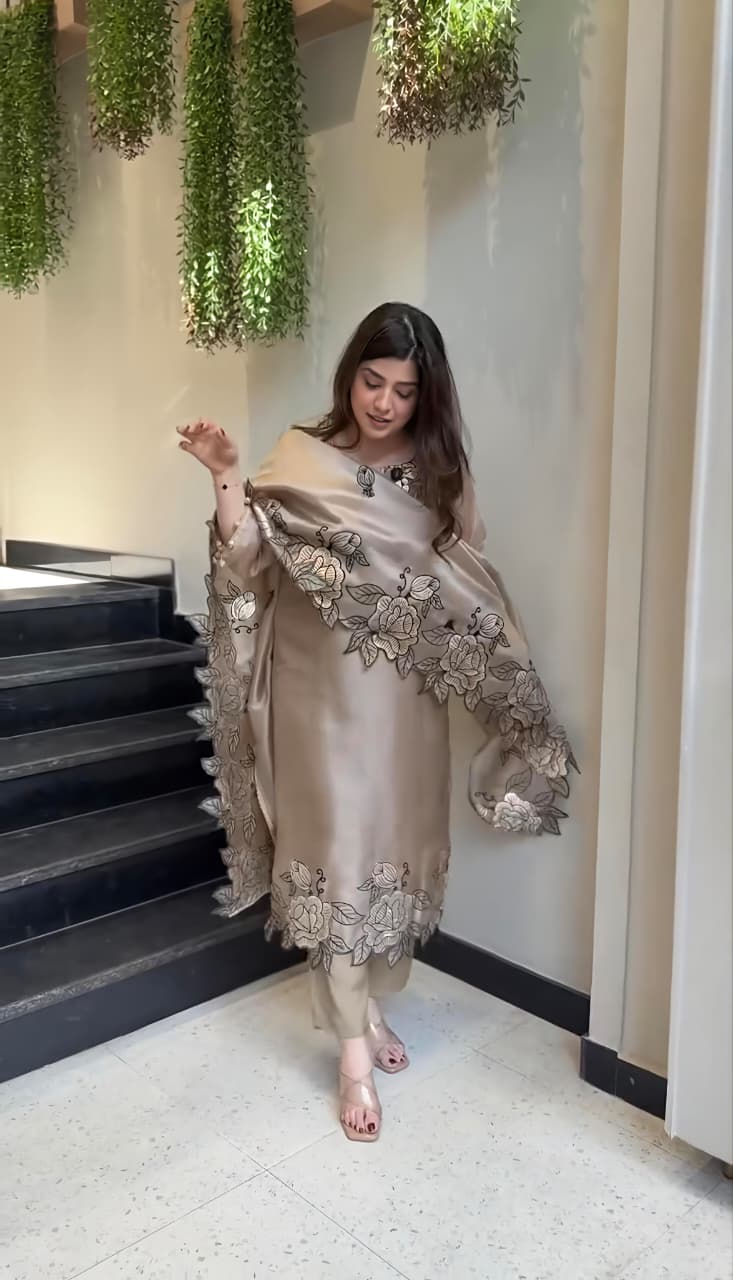 DESIGNER EMBROIDERED CUT WORKED SUIT* (RD72)