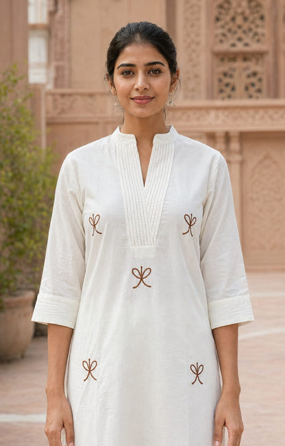 Bow Embroidered Cotton Dress (CJ05)