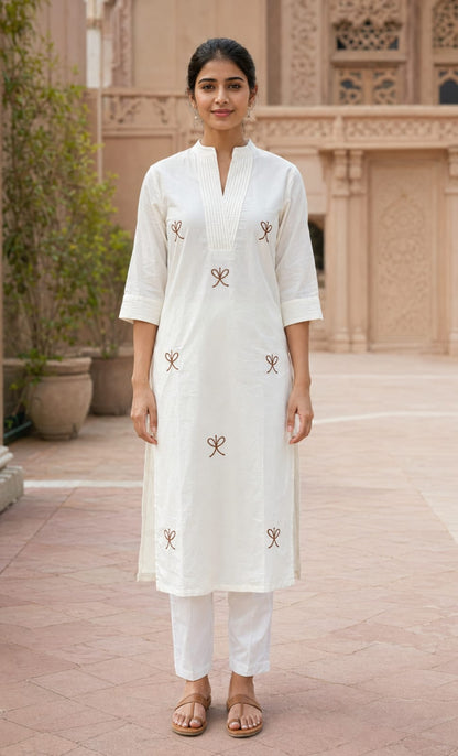 Bow Embroidered Cotton Dress (CJ05)