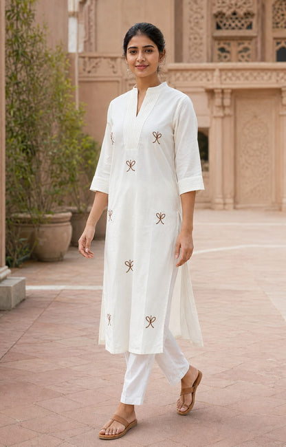 Bow Embroidered Cotton Dress (CJ05)