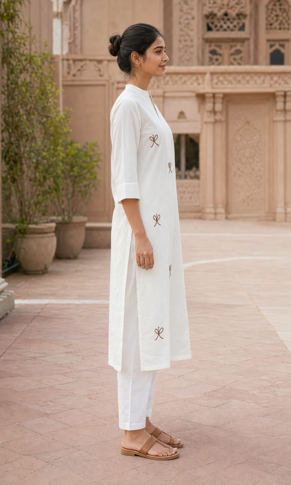 Bow Embroidered Cotton Dress (CJ05)