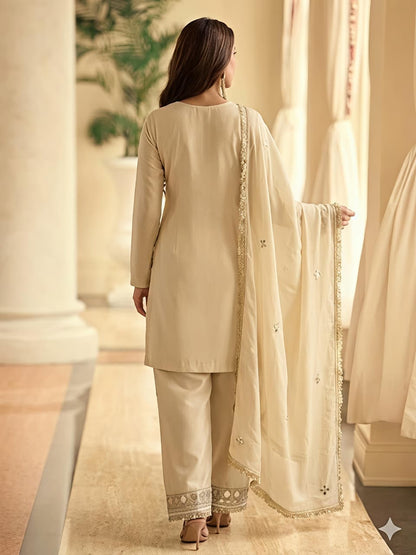 Elegant Embroidered Chikankari Suit Set with Dupatta (RRRD63)