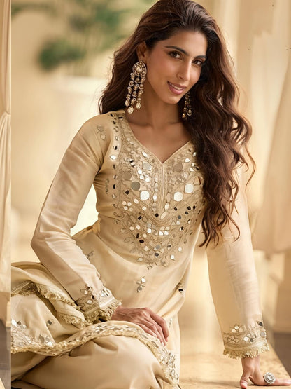 Elegant Embroidered Chikankari Suit Set with Dupatta (RRRD63)