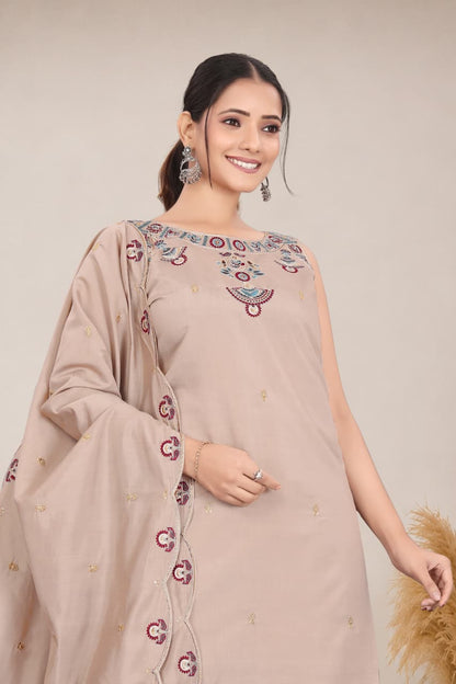 Elegant Embroidered Cotton 3-Piece Suit Set with Dupatta (RD74)