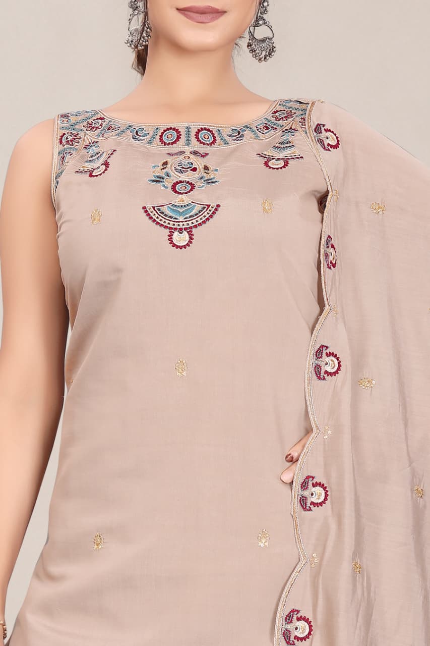 Elegant Embroidered Cotton 3-Piece Suit Set with Dupatta (RD74)