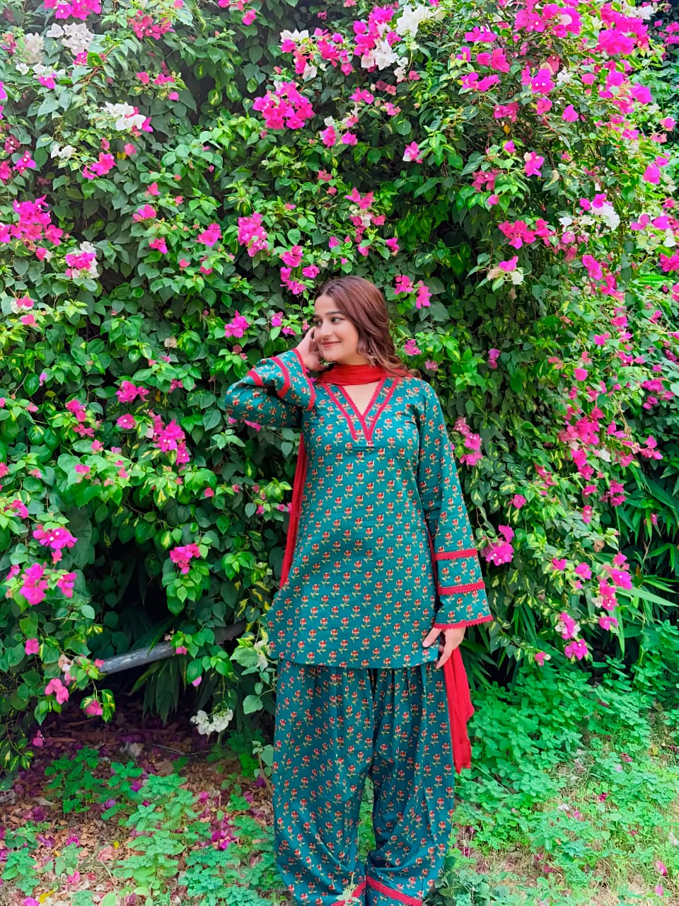Teal Printed Kurta Palazzo Set with Contrast Dupatta (RS07)