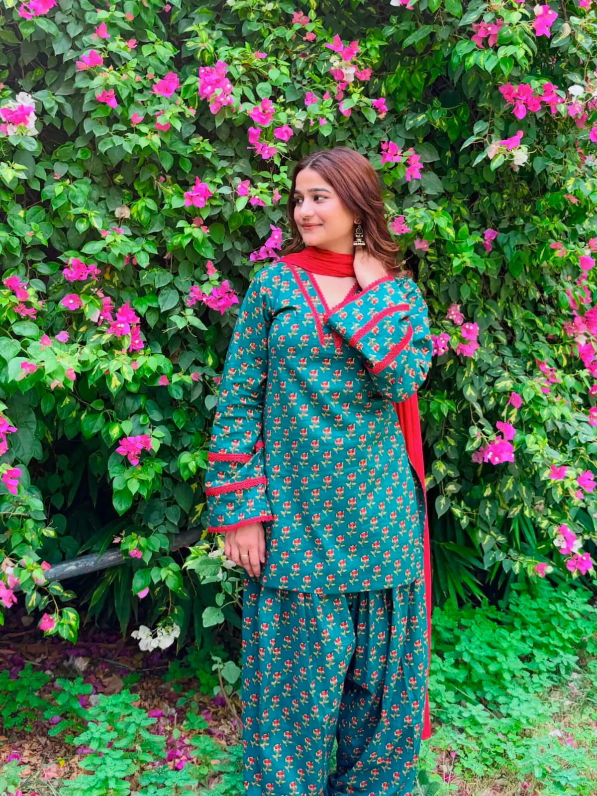 Teal Printed Kurta Palazzo Set with Contrast Dupatta (RS07)