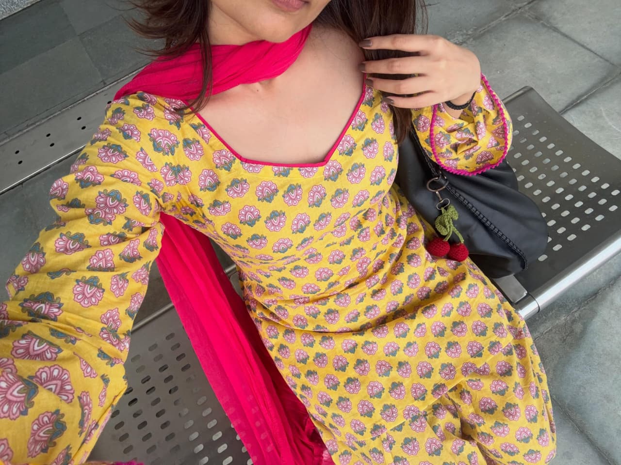 Yellow Printed Kurta Palazzo Set with Contrast Dupatta (RS08)