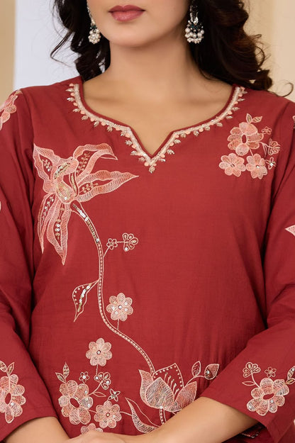 Elegant Floral Embroidered 3-Piece Suit Set (SWSK73)